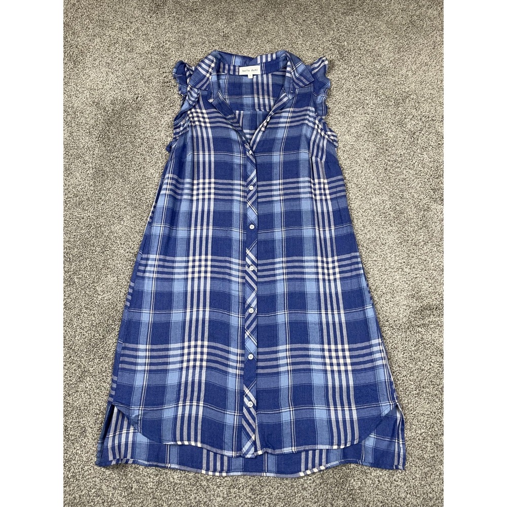 Bella Dahl Dress Womens Small Blue Button Down Plaid Flannel Western Rodeo Farm